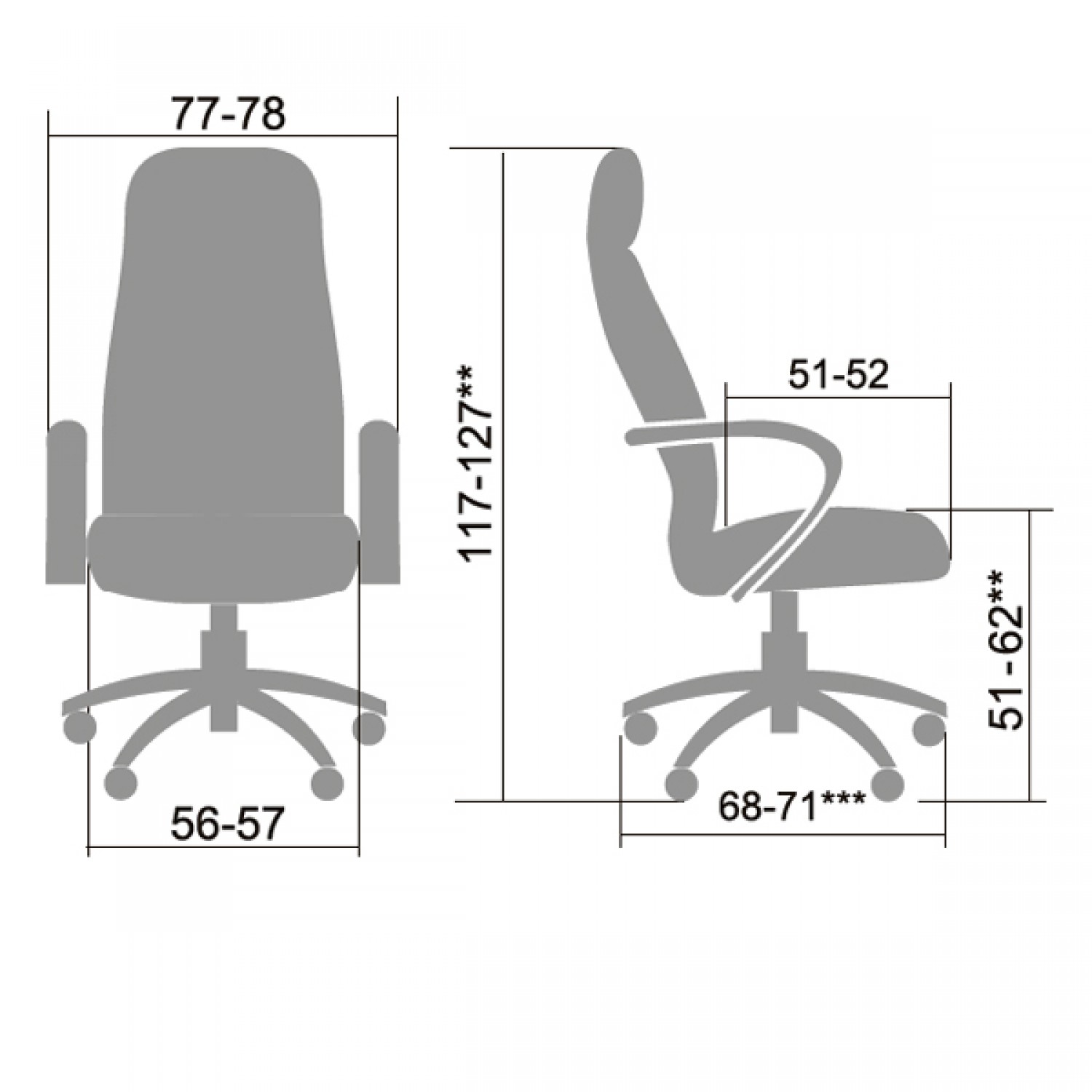 максимальная высота офисного кресла