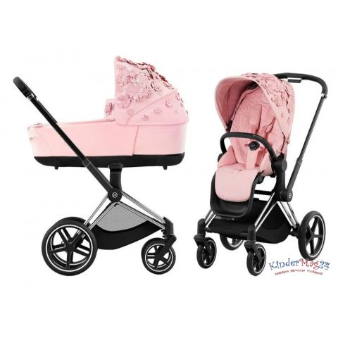 Коляска 2 в 1 Cybex Priam 4 Simply Flowers Pale Blush шасси Chrome Black