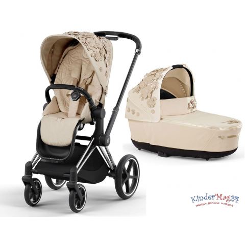 Коляска 2 в 1 Cybex Priam 4 Simply Flowers Nude Beige шасси Chrome Black