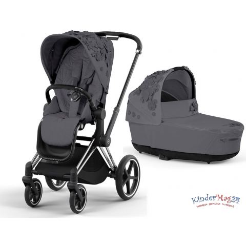 Коляска 2 в 1 Cybex Priam 4 Simply Flowers Dream Grey шасси Chrome Black