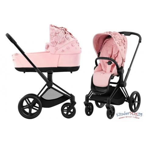 Коляска 2 в 1 Cybex Priam 4 Simply Flowers Pale Blush шасси Matt Black