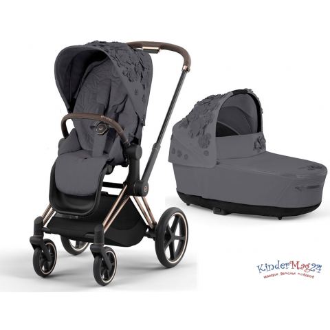 Коляска 2 в 1 Cybex Priam 4 Simply Flowers Dream Grey шасси Rosegold